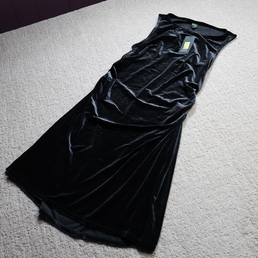 Wild Fable Black Velvet Midi Dress Sleeveless Boat Neck Bodycon MR183M Medium